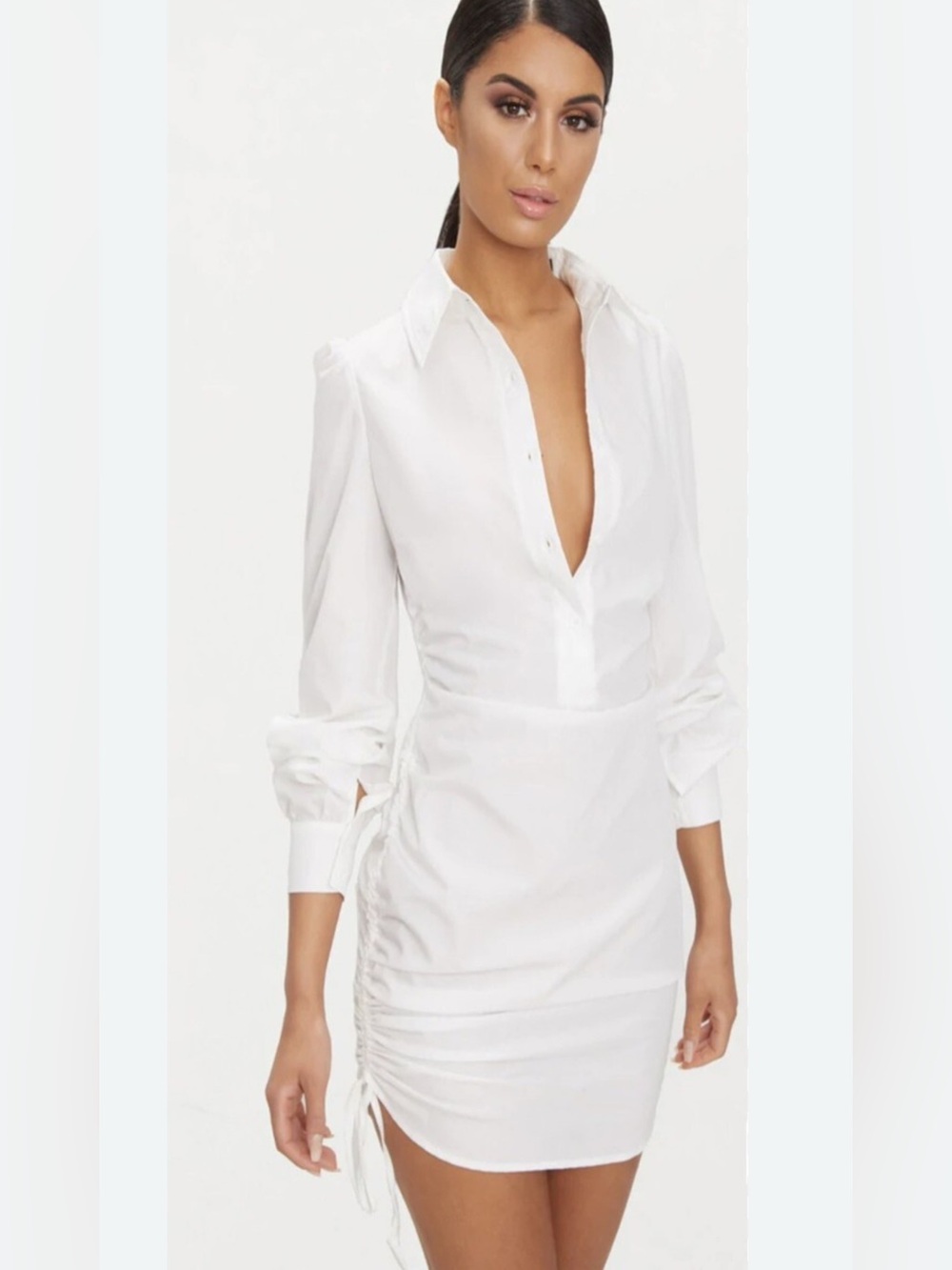 PrettyLittleThing fitted shirt dress featuring distinctive ruched side detailing